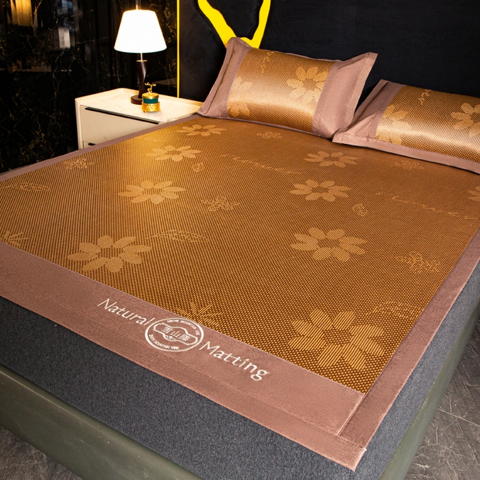 91家纺网 家纺一手货源 找家纺 卡罗兰 2025新款凉席冰丝席提花冰藤席雪山藤向阳花系列 向阳花-棕色