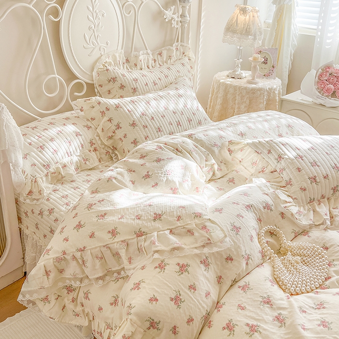 91家纺网 家纺一手货源 找家纺 麒豆豆 2025新款全棉印花双层纱床盖 花季