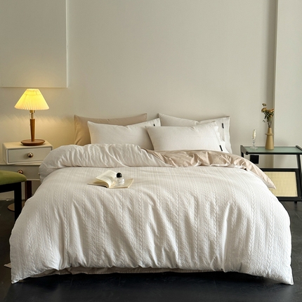 卡巴伦家纺 2025全棉A类空气层三层纱提花四件套 幸福-白