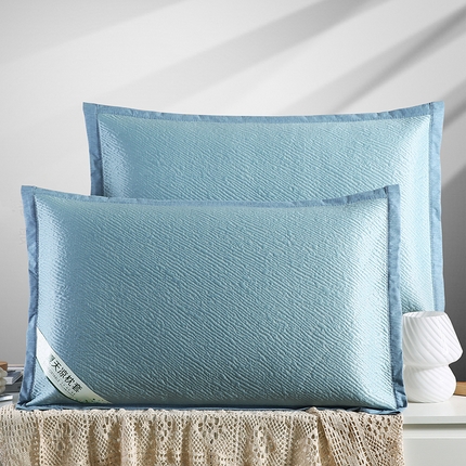 小牛席业 2025新款小斜纹冷感豆豆枕套凉枕套夏天枕套冰丝枕套竹枕套藤枕套冰藤枕套 小斜纹冷感豆豆枕套-蓝色