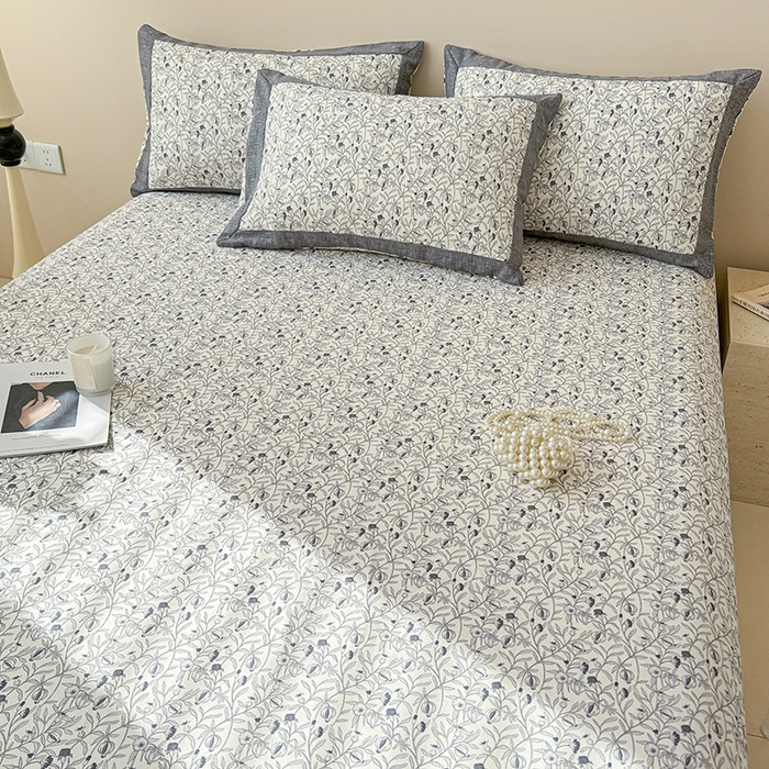 91家纺网 家纺一手货源 找家纺 蓝邻家纺 2025新款100%新疆原棉粗布小清新拼角工艺款系列单床单 冬聆-灰