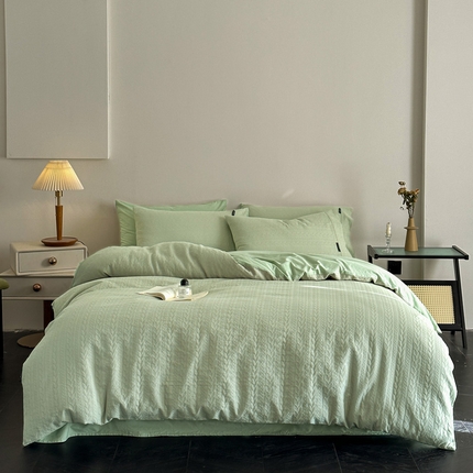 卡巴伦家纺 2025全棉A类空气层三层纱提花四件套 幸福-抹茶