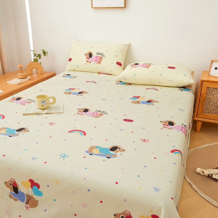 91家纺网 家纺一手货源 找家纺 首爱家纺 2025新款锦柔老粗布床单老粗布凉席三件套 小狗乐园