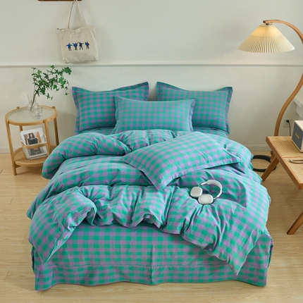 91家纺网 家纺一手货源 找家纺 （总）三沁家居 2025新款格子色织全棉水洗棉四件套直播爆款量大价优