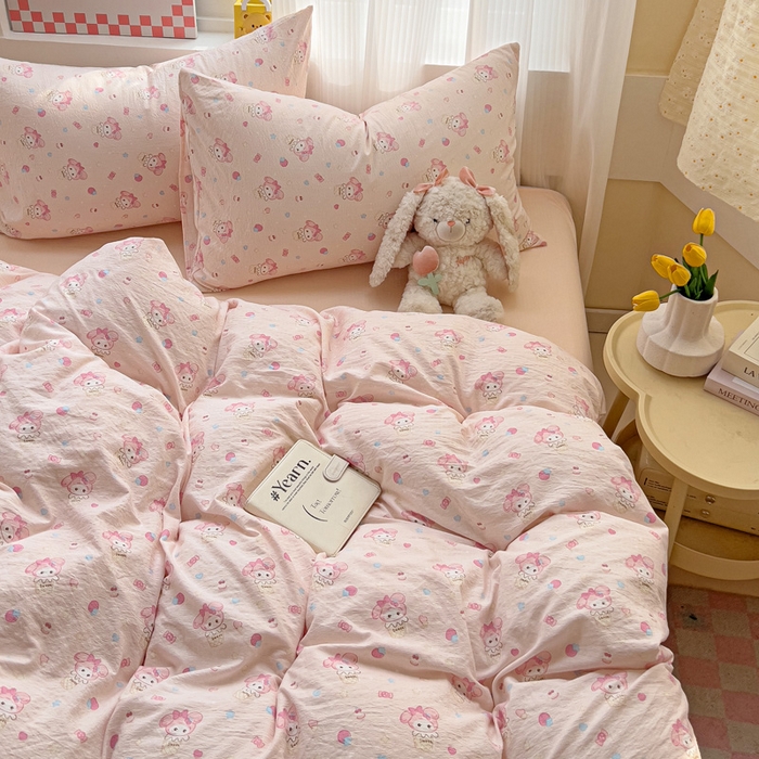 91家纺网 家纺一手货源 找家纺 暖芯优选 2025新款加厚云感棉双层纱四件套小碎花被套床单床笠款学生三件套新款直播热款 小美冰淇淋
