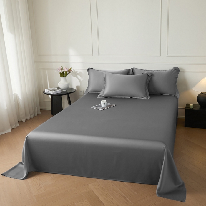 91家纺网 家纺一手货源 找家纺 涵宸 2025新款天丝-天丝棉-纯色单床单-场景1 床单-星夜灰