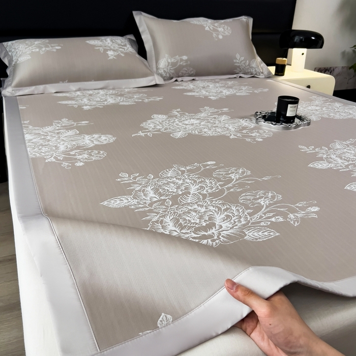 91家纺网 家纺一手货源 找家纺 卡初家居（原微来） 2025夏季凉感提花席 南鸢-丝雾棕