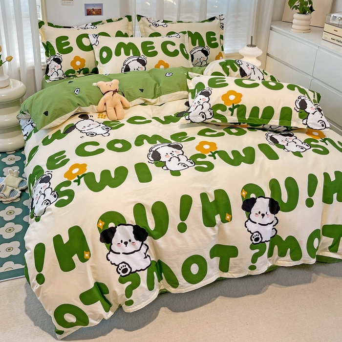 91家纺网 家纺一手货源 找家纺 金盛纺 2025新款13372全棉系列四件套 屁屁狗