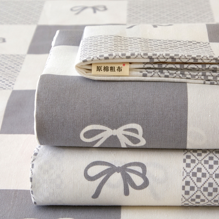 91家纺网 家纺一手货源 找家纺 首爱家纺 2025新款锦柔老粗布床单老粗布凉席三件套 蝴蝶结