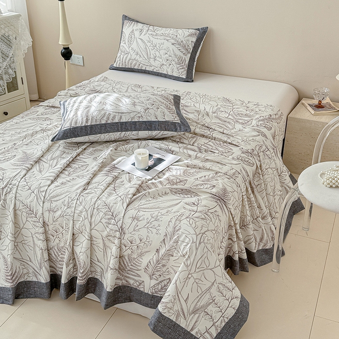 91家纺网 家纺一手货源 找家纺 蓝邻家纺 2025新款100%新疆原棉粗布小清新拼角工艺款系列单床单 雨棠-咖