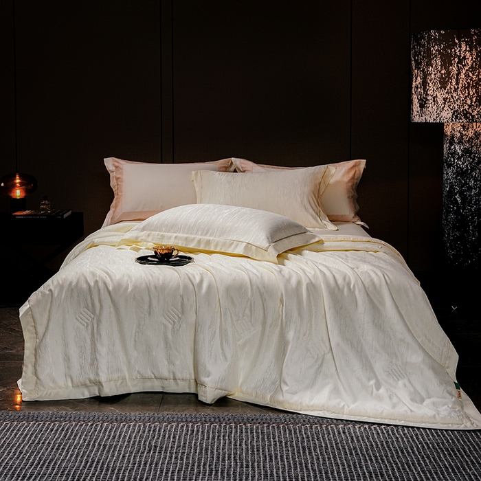 91家纺网 家纺一手货源 找家纺 丽卡家纺 2025新款翡丽天丝提花夏被四件套 石纹-黄