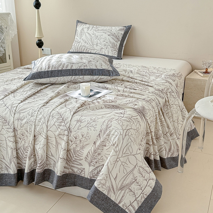 91家纺网 家纺一手货源 找家纺 蓝邻家纺 2025新款100%新疆原棉粗布小清新拼角工艺款系列单床单 雨棠-咖