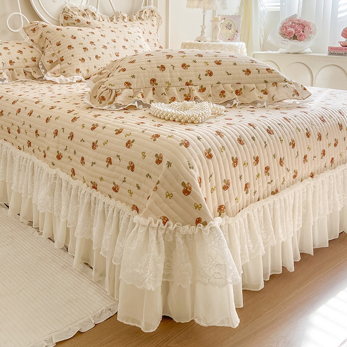 91家纺网 家纺一手货源 找家纺 麒豆豆 2025新款全棉印花双层纱床盖 蘑菇力