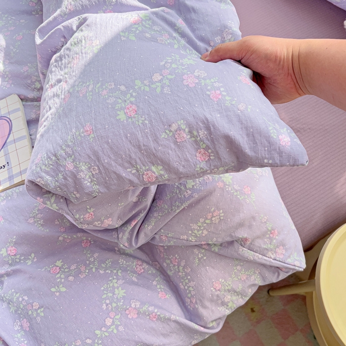 91家纺网 家纺一手货源 找家纺 暖芯优选 2025新款加厚云感棉双层纱四件套小碎花被套床单床笠款学生三件套新款直播热款 恋如青柠香