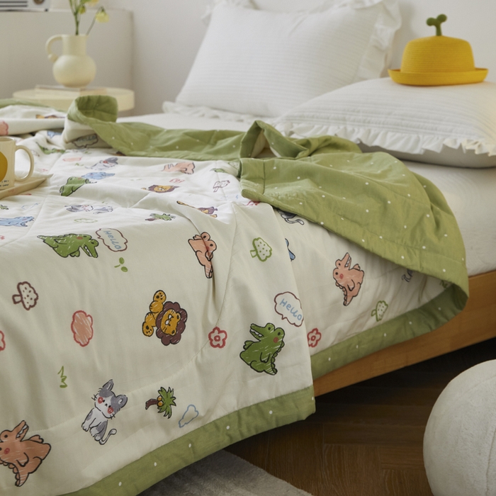 91家纺网 家纺一手货源 找家纺 维洋家纺 2025新款里外全棉印花棉花夏凉被 森森乐园