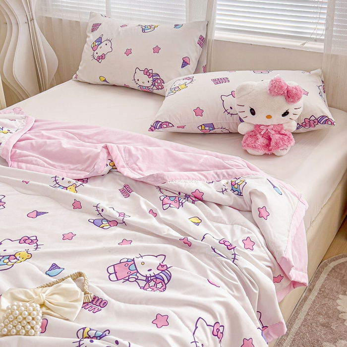 91家纺网 家纺一手货源 找家纺 海岛哥哥 2025新款三丽鸥系列A类水洗棉夏被大床图（提供买家秀） 夏被-星星kt猫