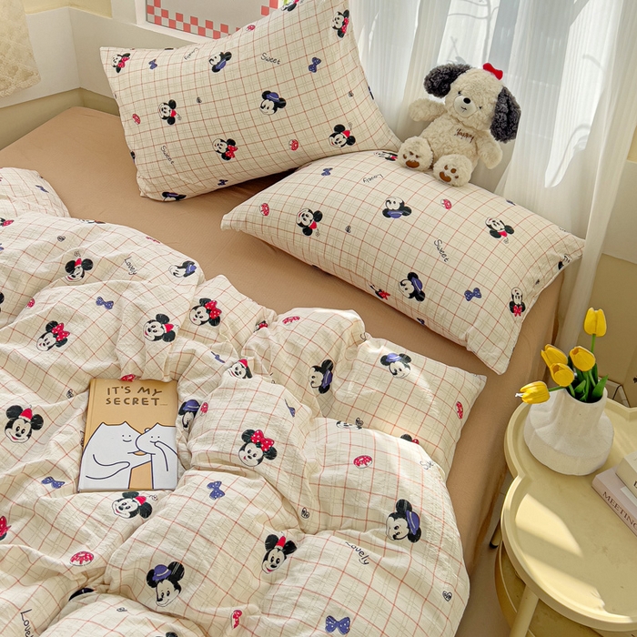 91家纺网 家纺一手货源 找家纺 暖芯优选 2025新款加厚云感棉双层纱四件套小碎花被套床单床笠款学生三件套新款直播热款 微甜米奇