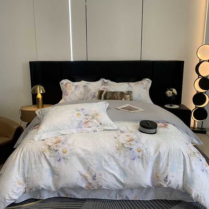 91家纺网 家纺一手货源 找家纺 莱豫家纺 2025新款50支长绒棉数码印花四件套 花胭晚桥