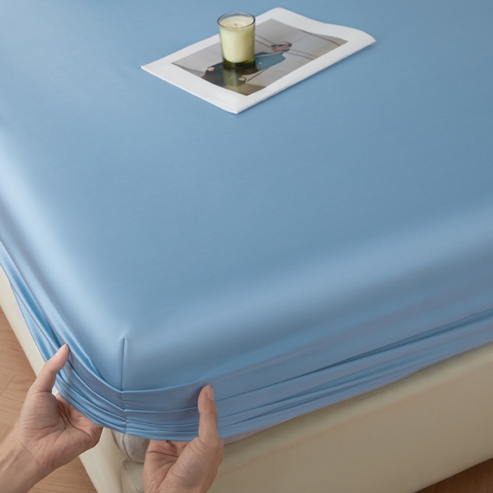 91家纺网 家纺一手货源 找家纺 涵宸2025新款天丝-天丝棉-纯色单床笠-场景1 床笠-星耀兰