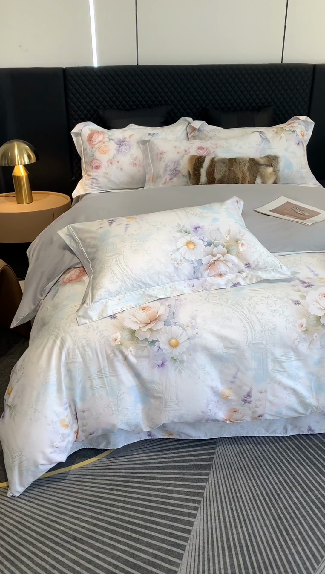 91家纺网 家纺一手货源 找家纺 莱豫家纺 2025新款50支长绒棉数码印花四件套 花胭晚桥