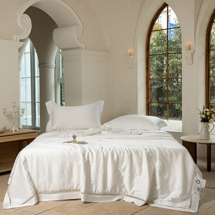 91家纺网 家纺一手货源 找家纺 娇逸家居 2025新款60支提花贝壳网红烫钻高端豪华夏被四件套 白色