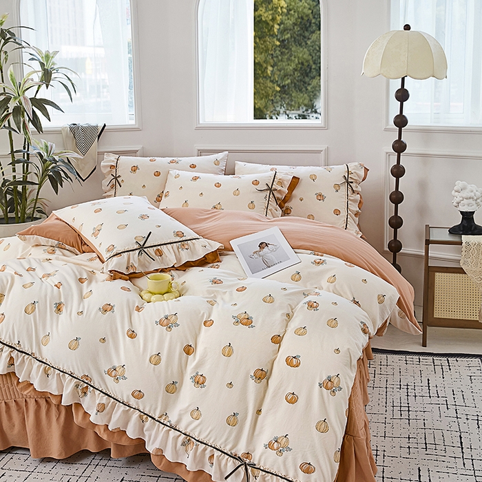 91家纺网 家纺一手货源 找家纺 卡迪亚家纺 2025新款轻氧棉小碎花韩式花边床盖 觅可可