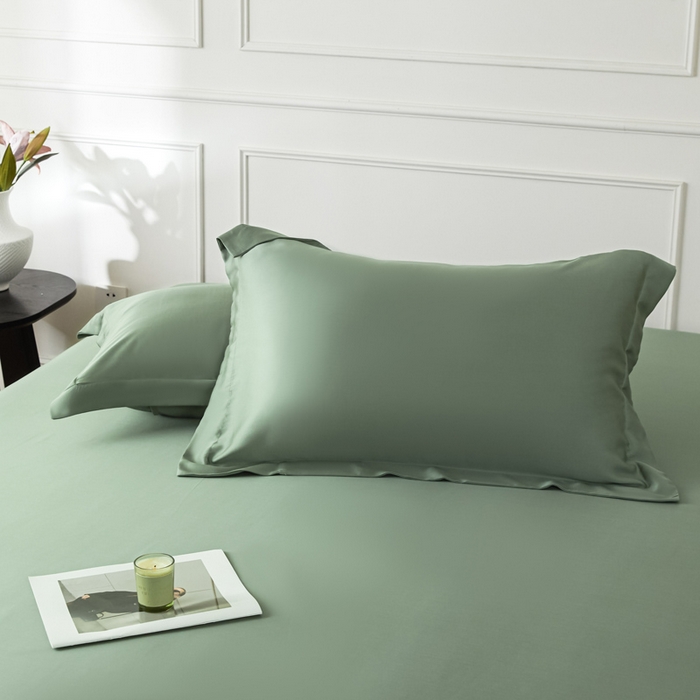 91家纺网 家纺一手货源 找家纺 涵宸2025新款天丝-天丝棉-纯色单枕套-场景1 枕套-赛琳绿