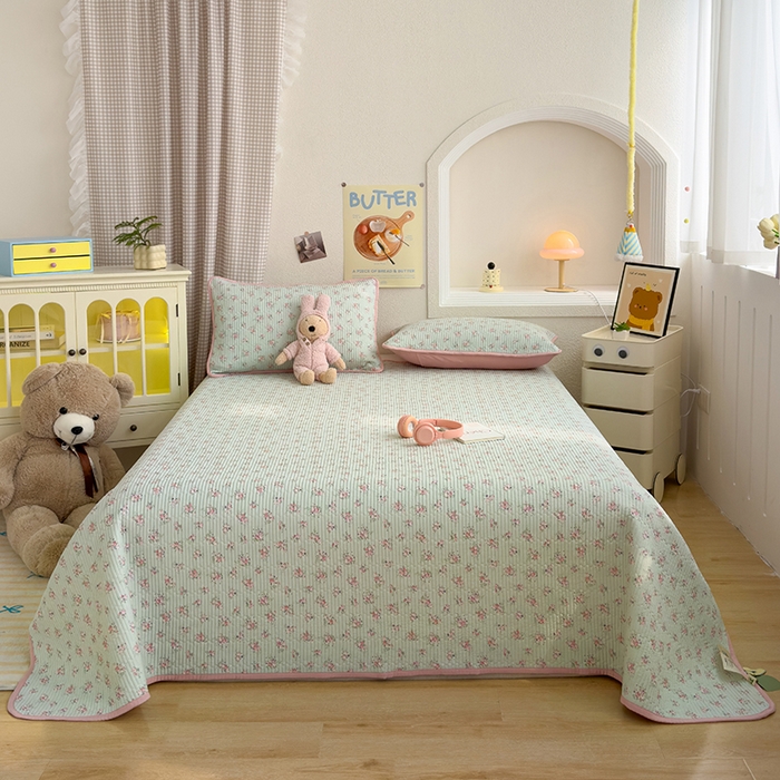 91家纺网 家纺一手货源 找家纺 赫梵茜 2025新款有氧针织双层纱单床盖床盖三件套床盖四件套 南絮