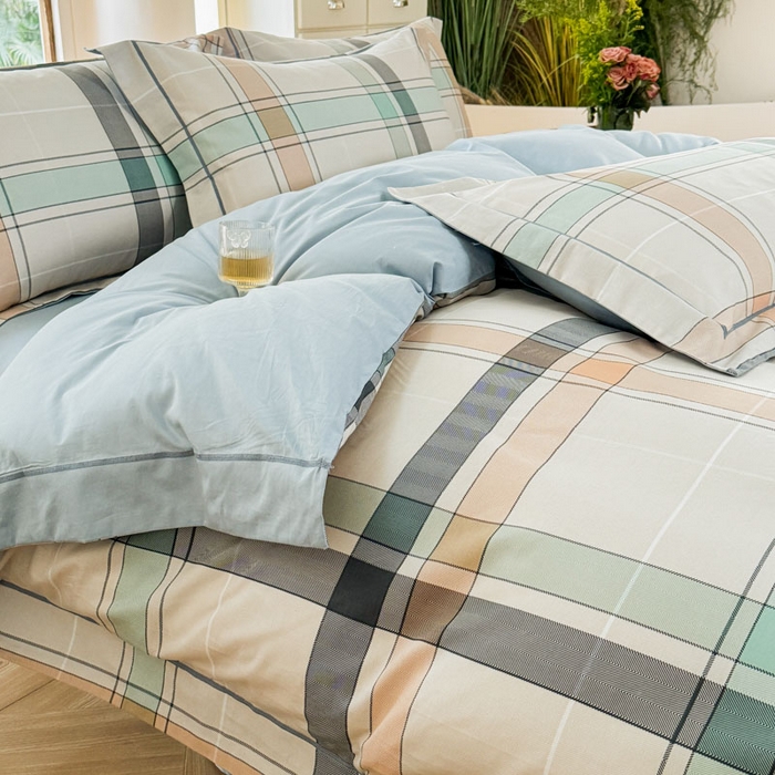 91家纺网 家纺一手货源 找家纺 7V 2025新款轻奢大宽边100%纯棉四件套133*76全棉喷气宽幅长绒棉被套床单床笠套件 乐悠闲