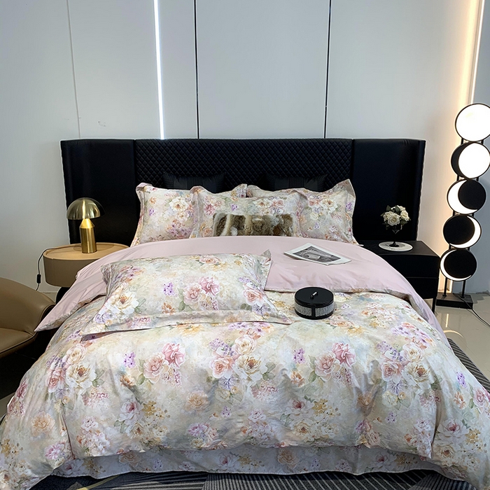 91家纺网 家纺一手货源 找家纺 莱豫家纺 2025新款50支长绒棉数码印花四件套 碧澜