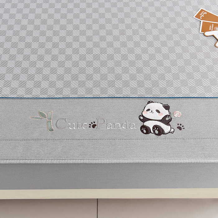 91家纺网 家纺一手货源 找家纺 小牛席业 2025新款棋盘格-熊猫凉感冰丝席系列（床笠款） 灰色