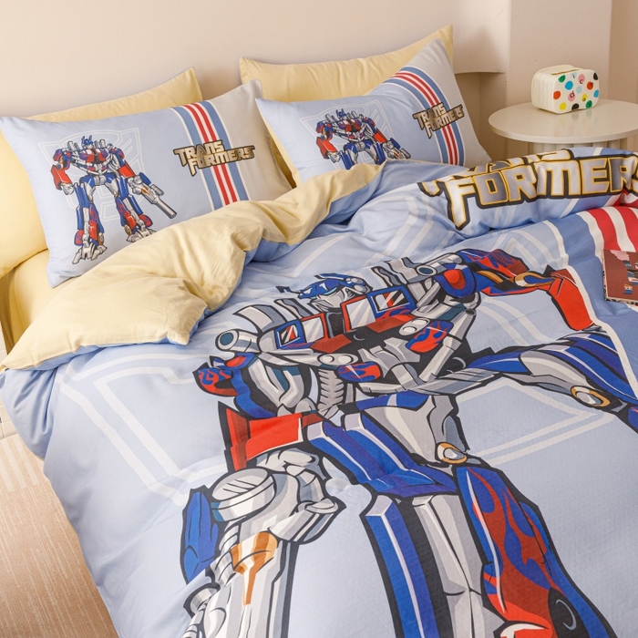 91家纺网 家纺一手货源 找家纺 2025新款设计师专版全棉双层纱四件套 变形金刚