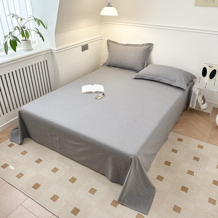 91家纺网 家纺一手货源 找家纺 嘉汀兰家居  2025新款A类母婴级有氧全棉色织水洗棉小清新印花床单单品单床单床单单件 烟灰