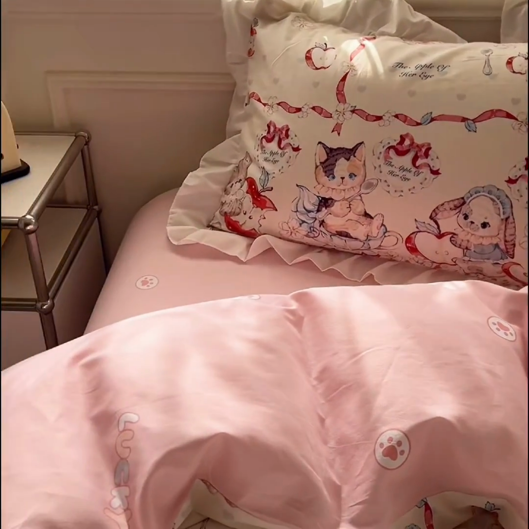 91家纺网 家纺一手货源 找家纺 浩诚 2025新款洛丽塔纯棉花边款四件套 苹果派