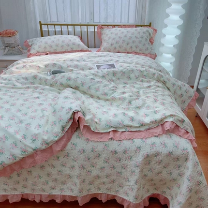 暖居 2025春夏款高温砂洗棉花床盖三件套被套四件套同款纯棉夏被空调被四季 茉莉