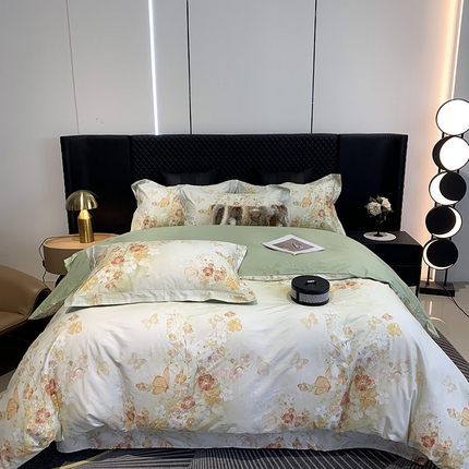 91家纺网 家纺一手货源 找家纺 莱豫家纺 2025新款50支长绒棉数码印花四件套 蝶漫