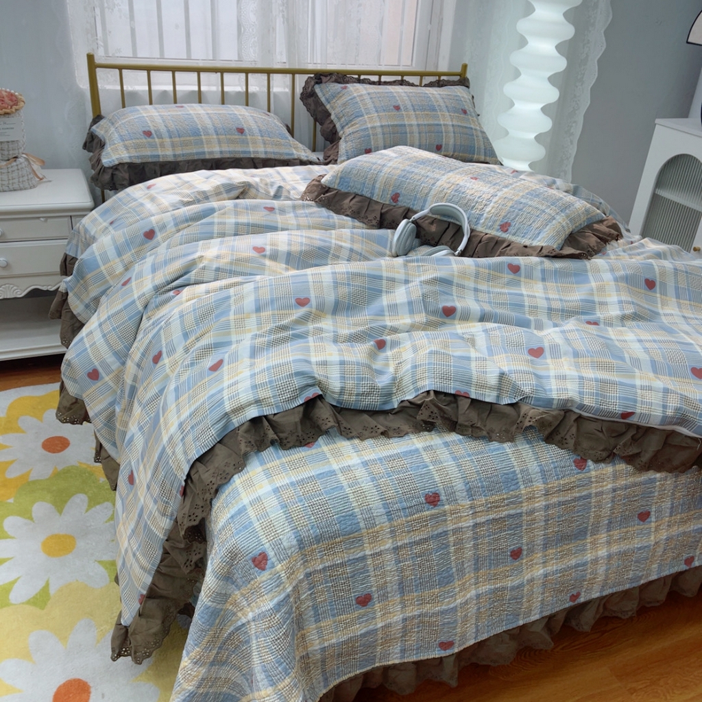 91家纺网 家纺一手货源 找家纺 暖居 2025春夏款高温砂洗棉花床盖三件套被套四件套同款纯棉夏被空调被四季 莱恩蓝色