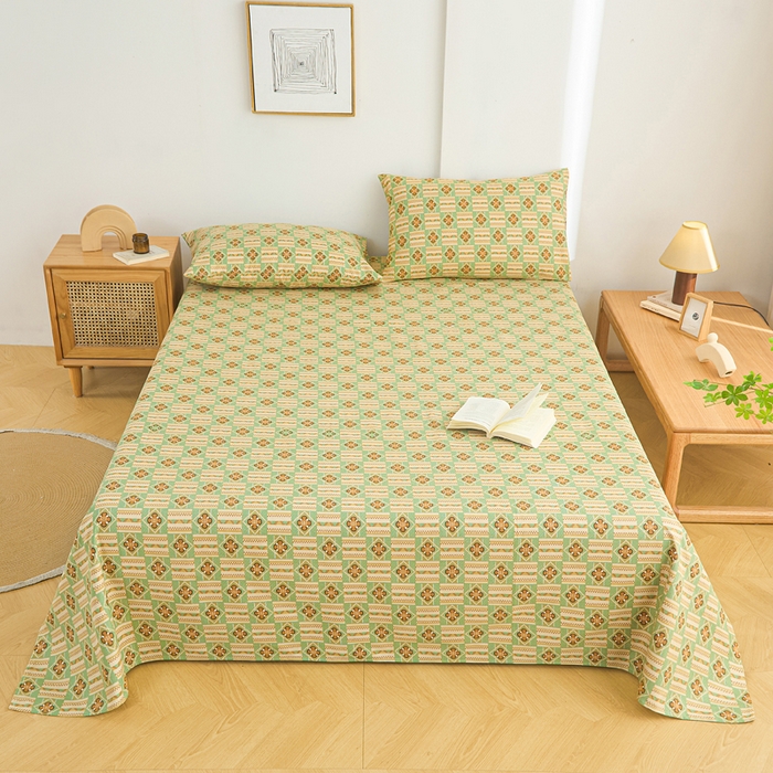 91家纺网 家纺一手货源 找家纺 九亭家纺 2025新款A类全棉老粗布床单 花儿棋盘格