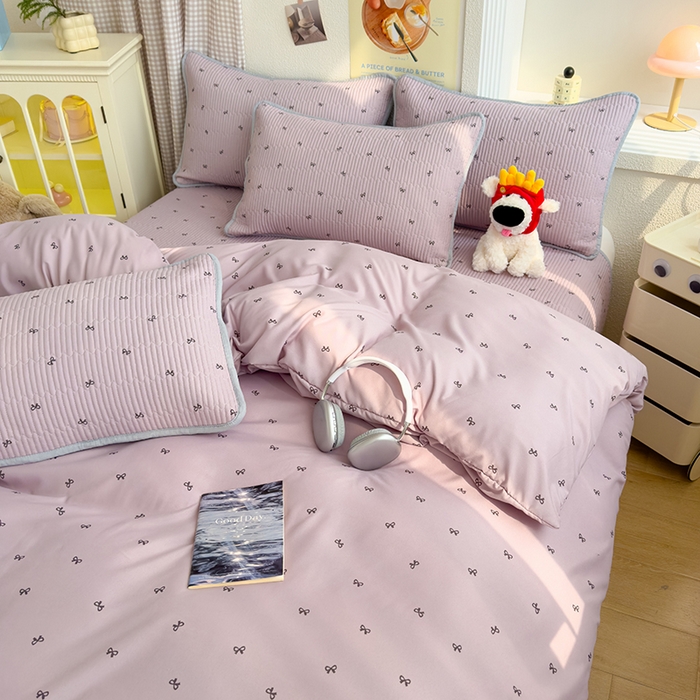 91家纺网 家纺一手货源 找家纺 赫梵茜 2025新款有氧针织双层纱单床盖床盖三件套床盖四件套 结美