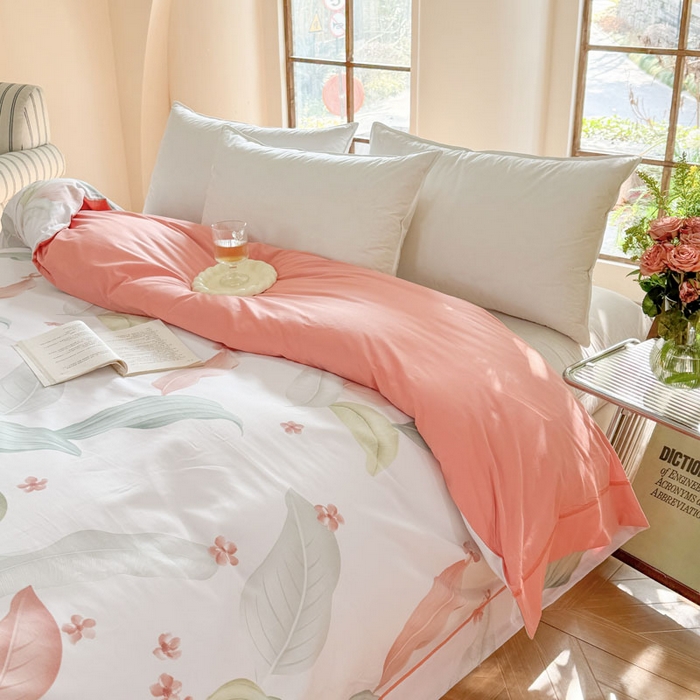 91家纺网 家纺一手货源 找家纺 7V 2025新款轻奢大宽边100%纯棉四件套133*76全棉喷气宽幅长绒棉被套床单床笠套件 雅绘