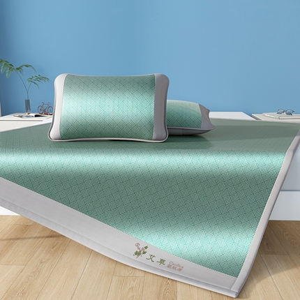 青雅席业 2025新款凉感艾草冰藤席凉席 饼干花-绿色