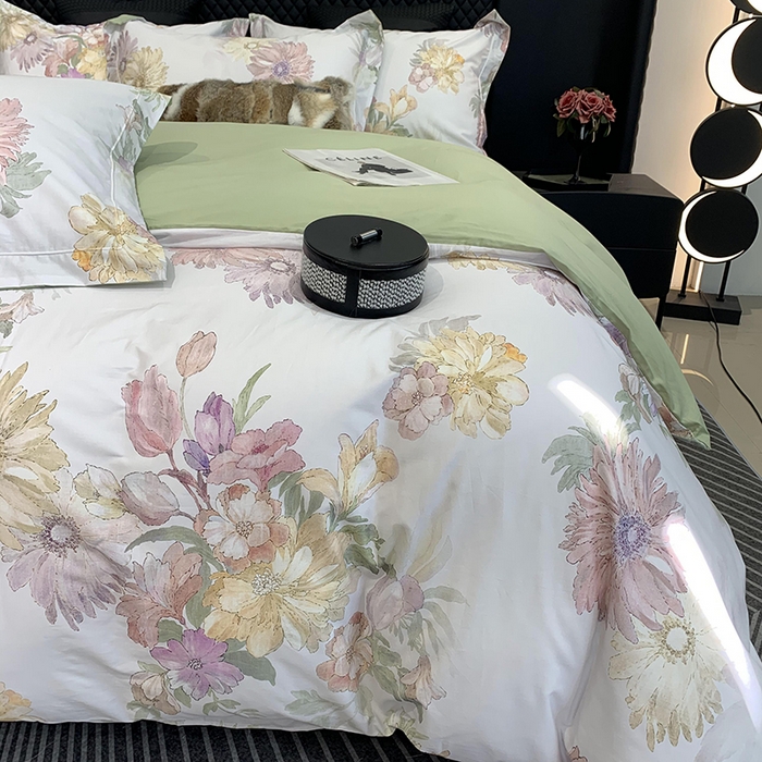 91家纺网 家纺一手货源 找家纺 莱豫家纺 2025新款50支长绒棉数码印花四件套 繁花