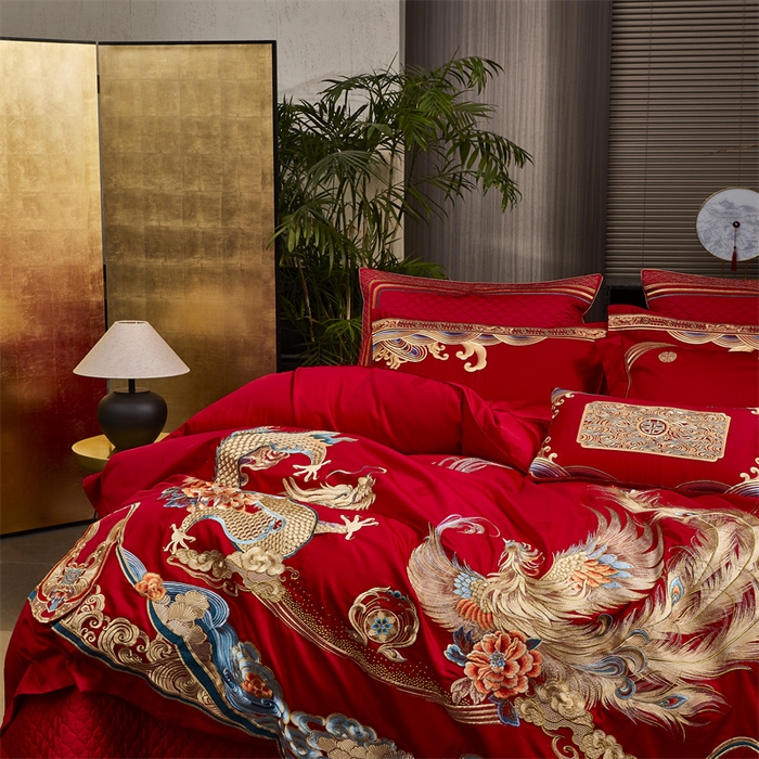 91家纺网 家纺一手货源 找家纺 高大尚婚庆馆 2025春夏新款双股长绒棉提花四件套-尊享系列皇家喜事