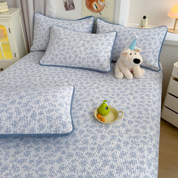 91家纺网 家纺一手货源 找家纺 赫梵茜 2025新款有氧针织双层纱单床盖床盖三件套床盖四件套 萱花-兰