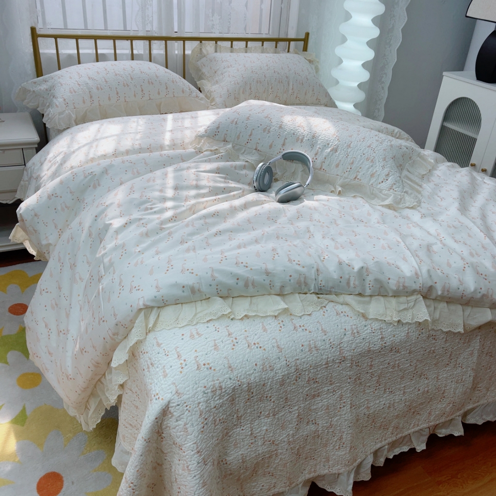 91家纺网 家纺一手货源 找家纺 暖居 2025春夏款高温砂洗棉花床盖三件套被套四件套同款纯棉夏被空调被四季 开心鸭