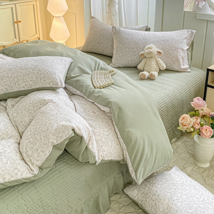 91家纺网 家纺一手货源 找家纺 一比一家纺 2025新款针织双层纱床盖四件套 花与兔