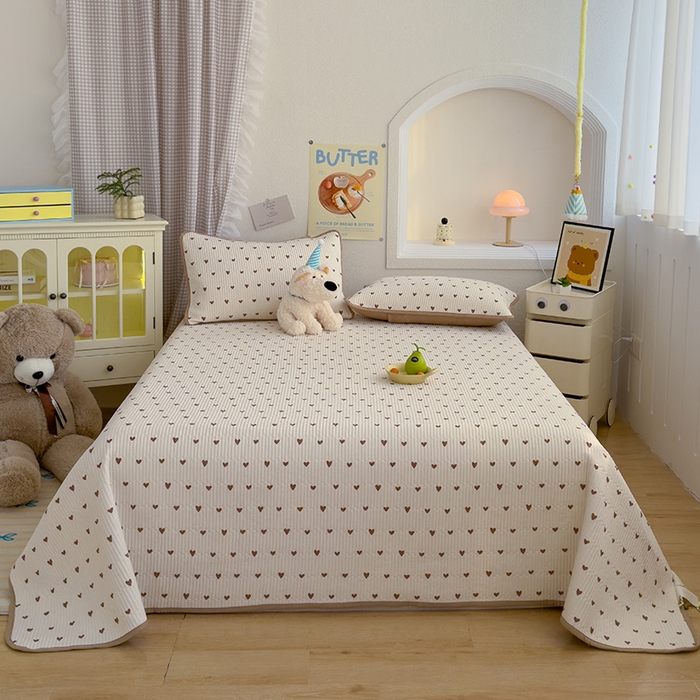 91家纺网 家纺一手货源 找家纺 赫梵茜 2025新款有氧针织双层纱单床盖床盖三件套床盖四件套 甜心