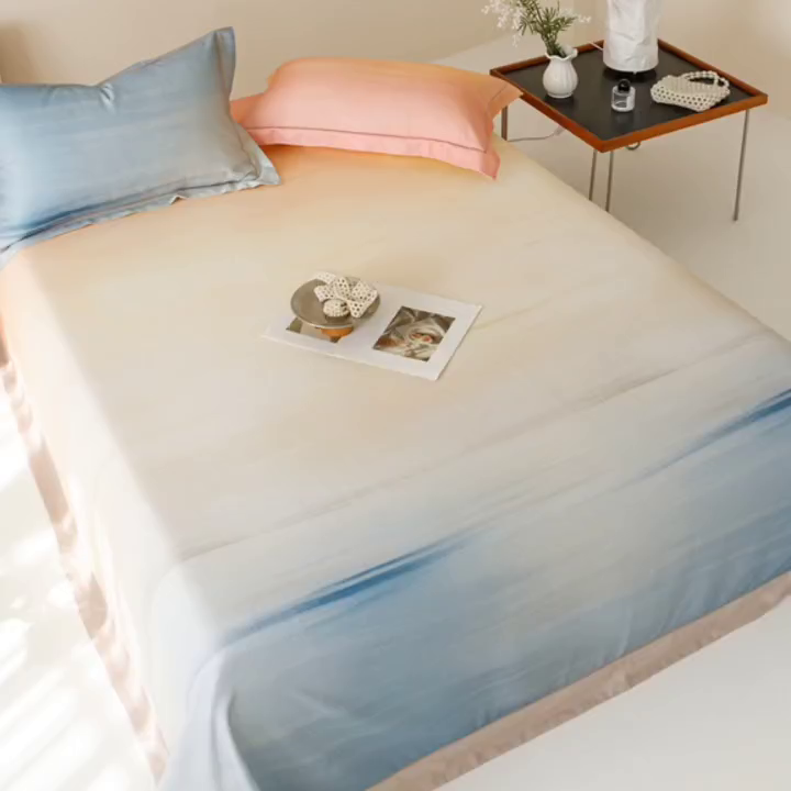 91家纺网 家纺一手货源 找家纺 舒慕 2025新款天丝竹纤维凉席三件套 极光-蓝