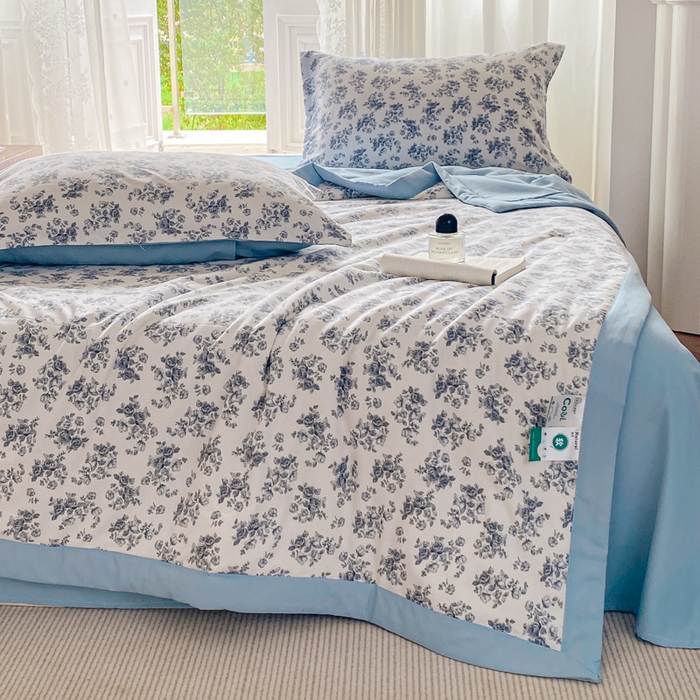 91家纺网 家纺一手货源 找家纺 左右家纺 2025新款A类双层纱大豆夏凉被 云水兰