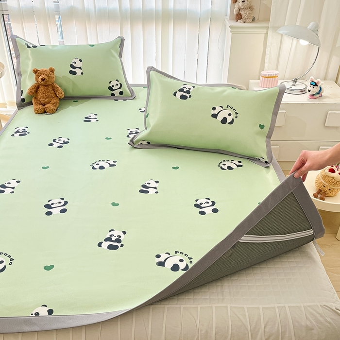 91家纺网 家纺一手货源 找家纺 川悦生活 2025新款600D立体宽边冰丝印花凉席 可爱布乖